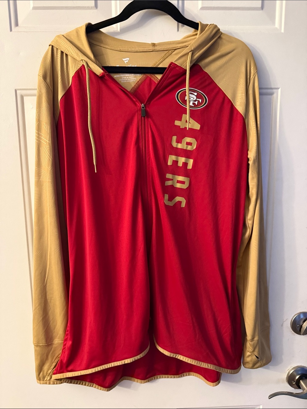SF 49ers Hooded athletic jacket. Wore once like new without tags. Sleeves have